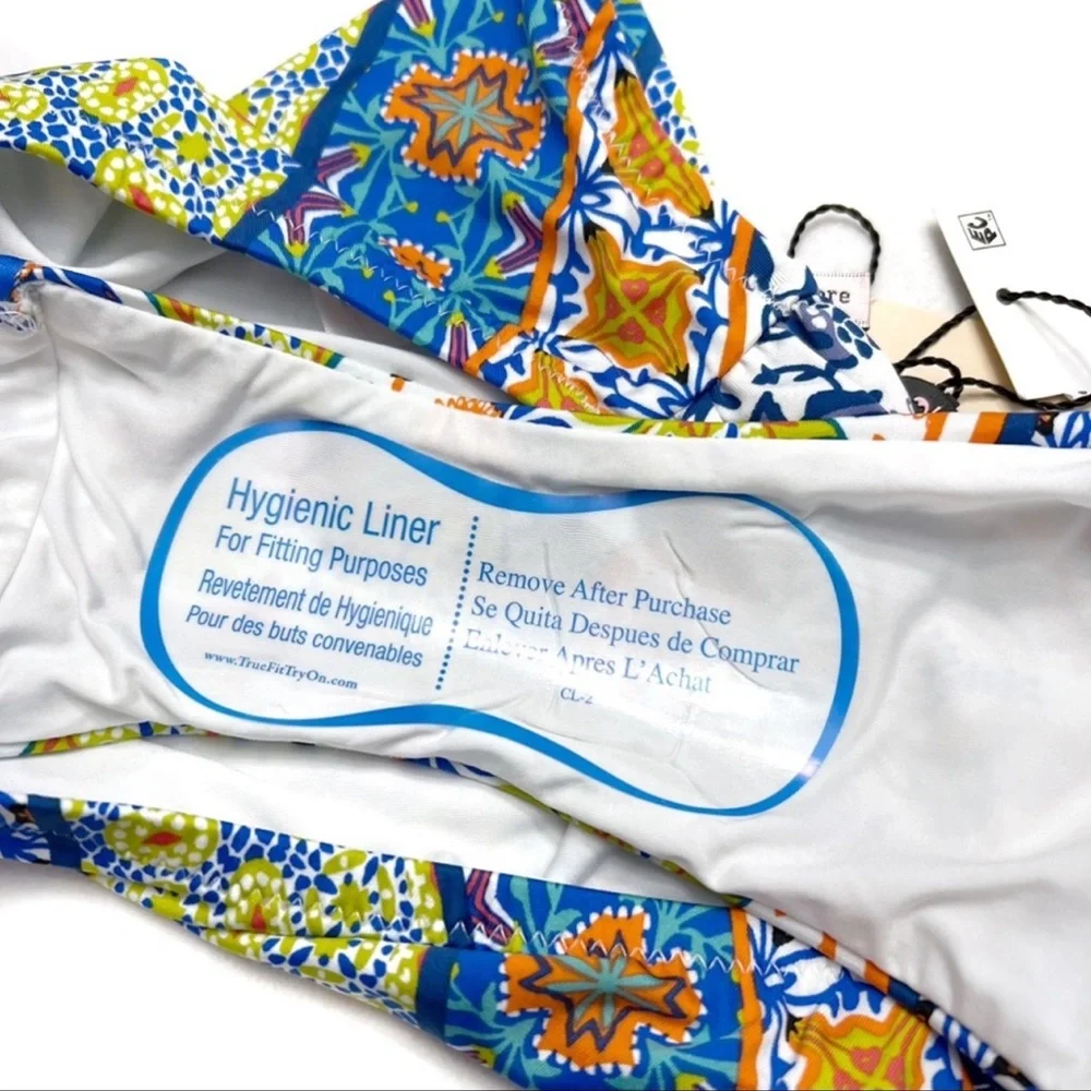 Nanette Lepore Patchwork Siren Printed Bikini Swim Bottoms Blue Size 12